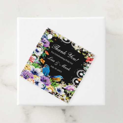 Colorful Blue Birds And Botanical Floral Favor Tags