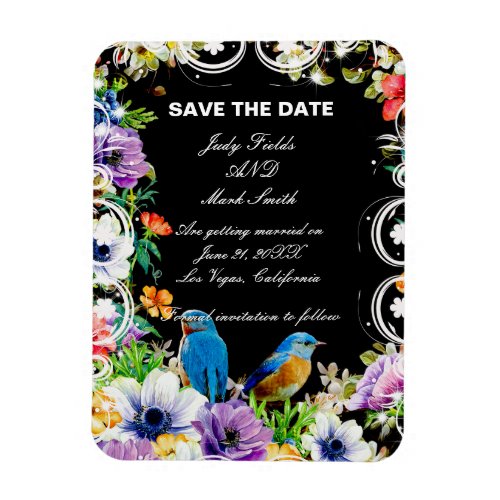 Colorful Blue Birds And Botanical Save The Date Magnet