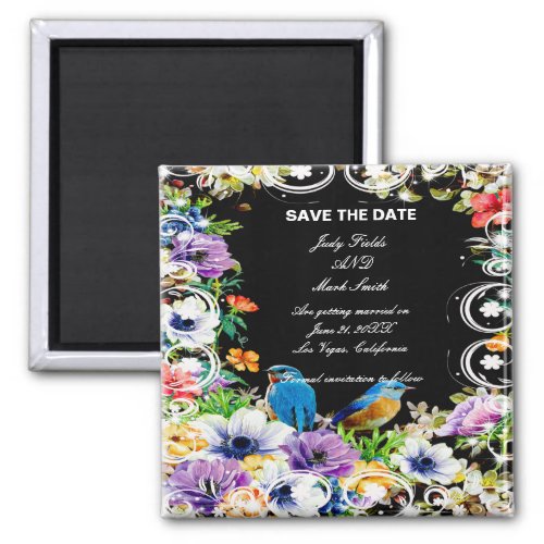 Colorful Blue Birds  Botanical Save The Date Magnet