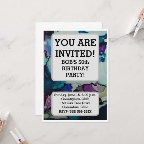 Colorful blue birthday card invitation