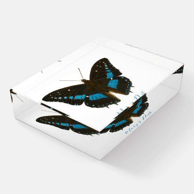 Colorful Blue Black Butterfly Desk Paperweight (Angled)
