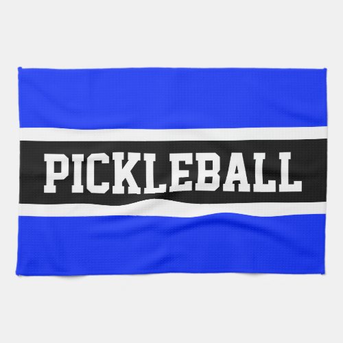 Colorful Blue Black Stripes Bold PICKLEBALL Text  Kitchen Towel