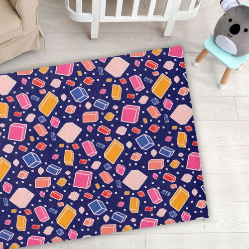 Colorful Blue Block Pattern Drawing Kids Room  Outdoor Rug