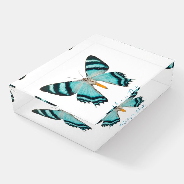 Colorful Blue Butterfly Desk Paperweight (Angled)