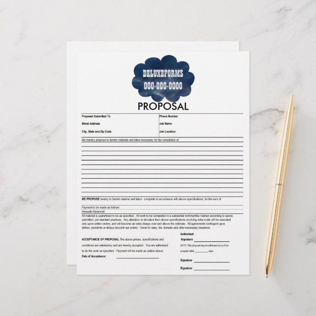 Colorful Blue Clouds Proposal Form (Front/Back In Situ)