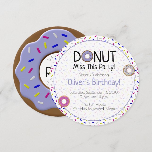 Colorful Blue Donut Miss This Party Sprinkle Round Invitation (Front/Back)
