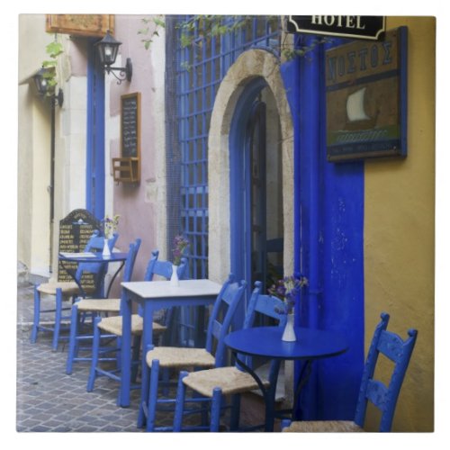 Colorful Blue doorway and siding to old hotel in Ceramic Tile