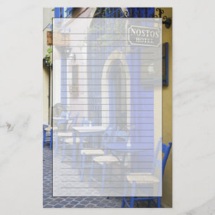 Colorful Blue doorway and siding to old hotel in Stationery