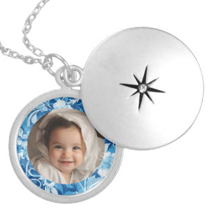 Colorful Blue Family Grandma Kids Photo Necklace
