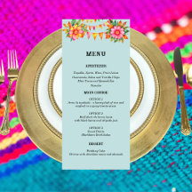 Colorful Blue Floral Fiesta Mexican Wedding Menu