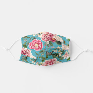 Colorful Blue Floral Garden Adult Cloth Face Mask