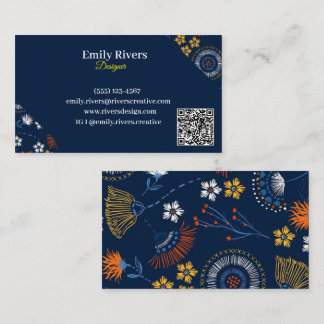 colorful blue floral minimalist watercolor modern business card