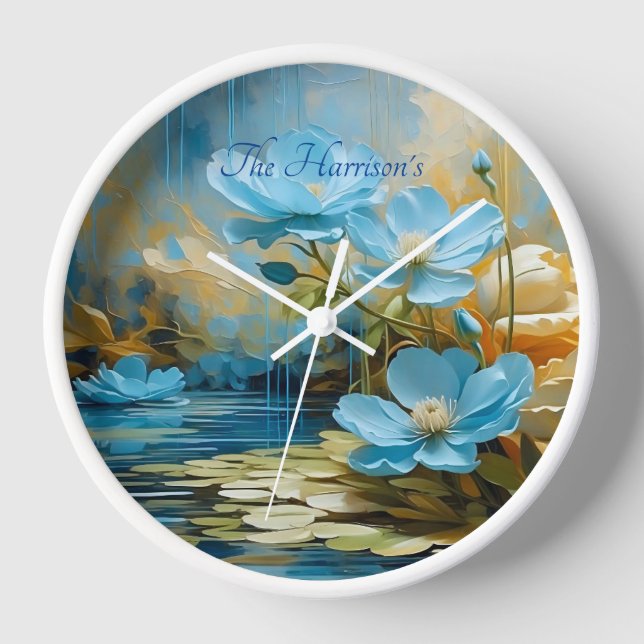 Colorful Blue flower editable wall clock (Front)