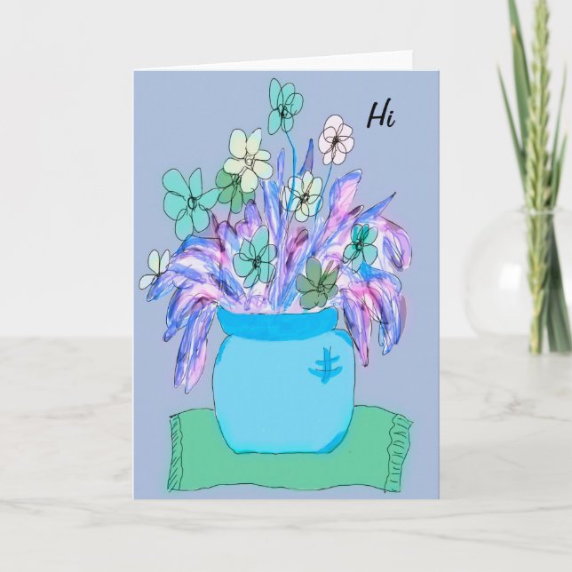 Colorful Blue Flowers & Pot Note Card (Front)