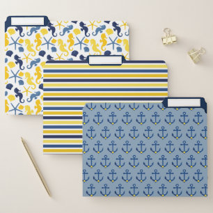 Colorful Blue Gold Nautical Pattern File Folder