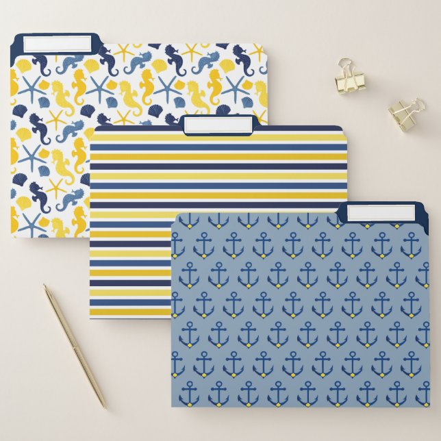 Colorful Blue Gold Nautical Pattern File Folder (Set)