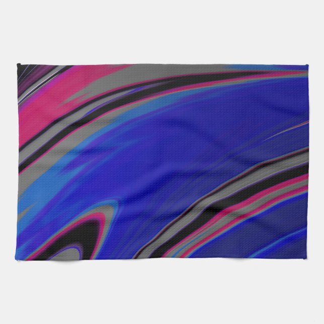 Colorful Blue Gray Magenta Fractal Swirl Kitchen Towel (Horizontal)