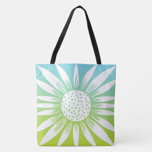 Colorful Blue Green Daisy Sunflower FLower Tote Bag
