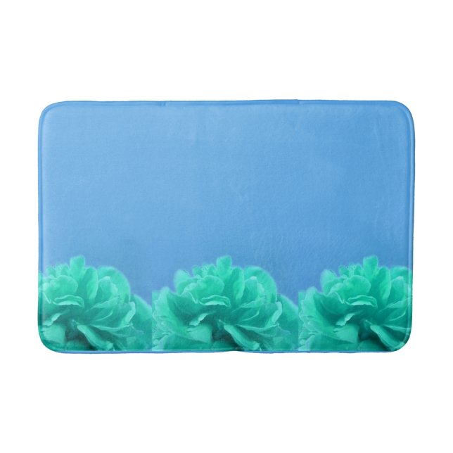 Colorful Blue Green Floral Bath Mat (Front)