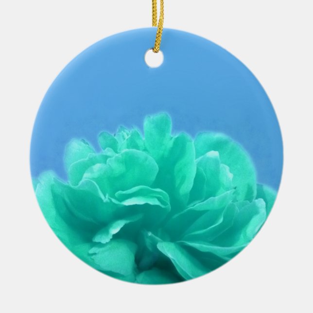 Colorful Blue Green Floral Ceramic Ornament (Front)