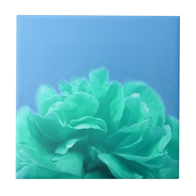 Colorful Blue Green Floral Ceramic Tile (Front)