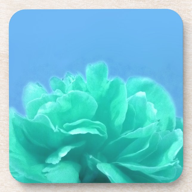 Colorful Blue Green Floral Drink Coaster (Front)