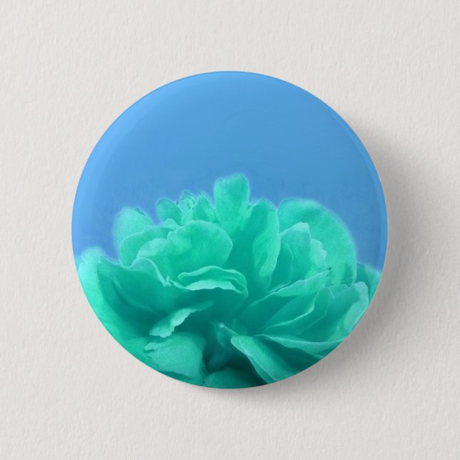 Colorful Blue Green Floral Pinback Button (Front)
