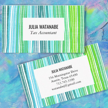 Colorful Blue Green Minimalist Stripes Handmade   Business Card by ShoshannahScribbles at Zazzle
