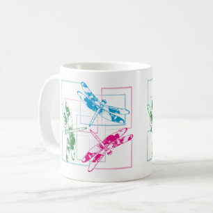 Colorful Blue Green Pink Dragonflies Coffee Mug