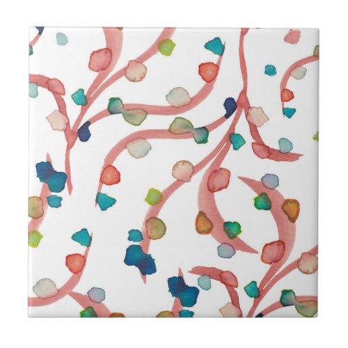 Colorful blue green red tile watercolor pattern