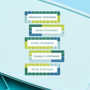 Colorful blue green simple kids' name labels