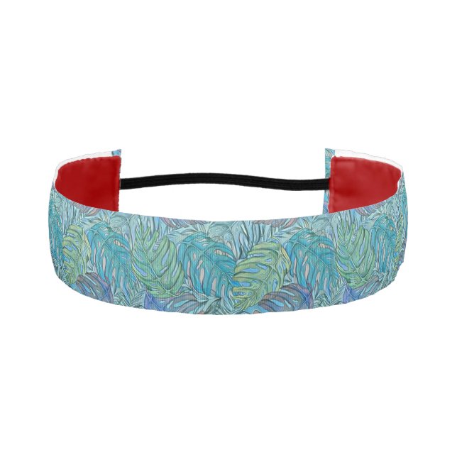 Colorful blue green tropical leaves watercolor  athletic headband (Front)