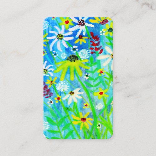 Colorful Blue Green Watercolor Daisy Bouquet Business Card
