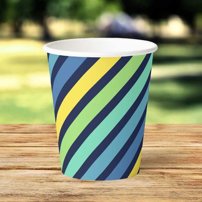 Colorful Blue Green Yellow Stripes Pattern Paper Cups (Creator Uploaded)