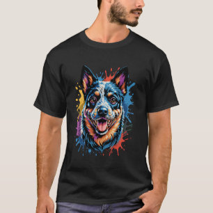 Colorful Blue Heeler Dog Art Australian Cattle Pai T-Shirt