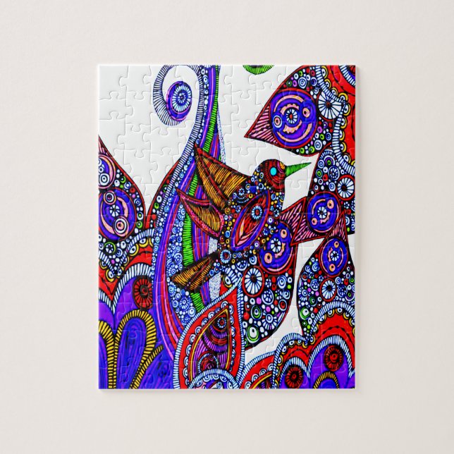 Colorful Blue Hummingbird And Flowers Jigsaw Puzzle (Vertical)