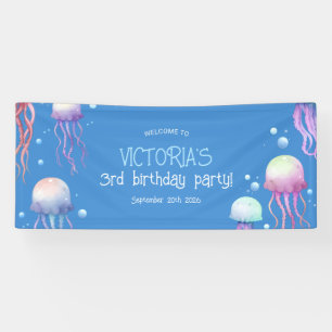 Colorful Blue Jellyfish Under the Sea Birthday Banner