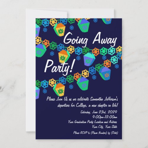 Colorful Blue Lanterns Going Away Party Invitation