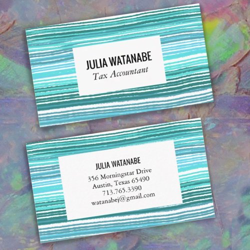 Colorful Blue Minimalist Stripes Handmade  Busines Business Card