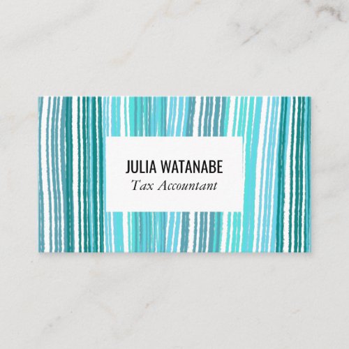 Colorful Blue Minimalist Stripes Handmade  Business Card