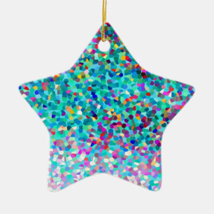 Colorful Blue Multicolored Abstract Art Pattern Ceramic Ornament