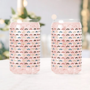 Colorful Blue Orange Brown Hipster Mustaches Can Glass