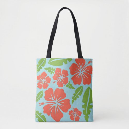 Colorful Blue Orange Green Tropical Floral Tote