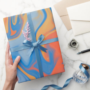 COLORFUL BLUE ORANGE SWIRLS PATTERN WRAPPING PAPER