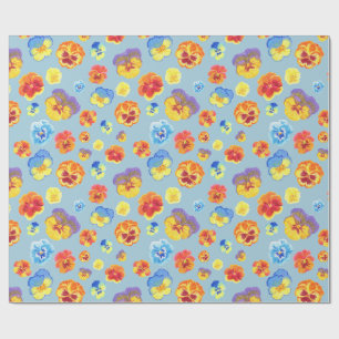 Colorful Blue Pansy Gift Wrapping Paper