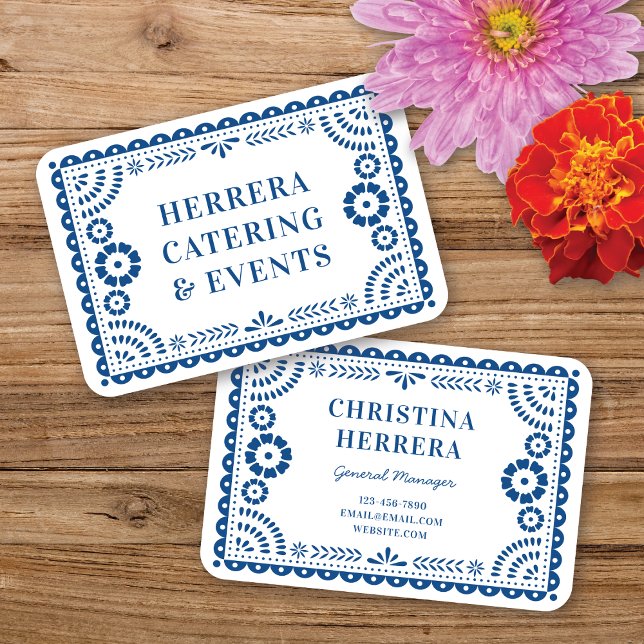 Colorful Blue Papel Picado Catering Event Stylist Business Card (Creator Uploaded)