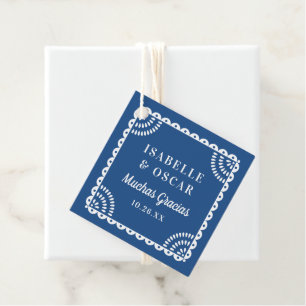 Colorful Blue Papel Picado Wedding Favor Tags