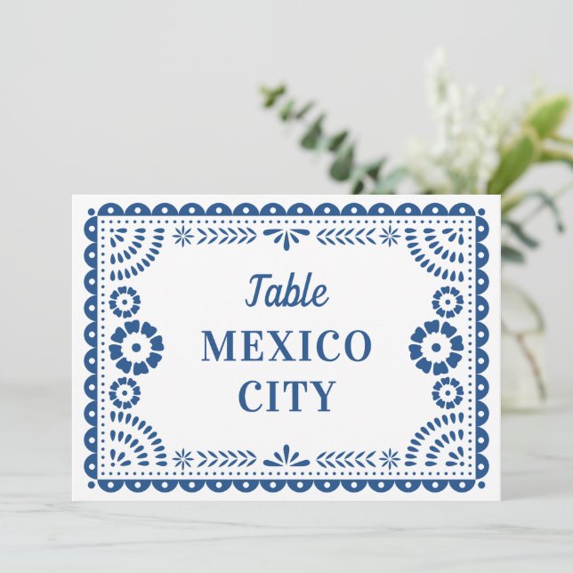 Colorful Blue Papel Picado Wedding Table Number (Standing Front)