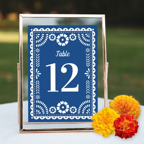 Colorful Blue Papel Picado Wedding Table Number