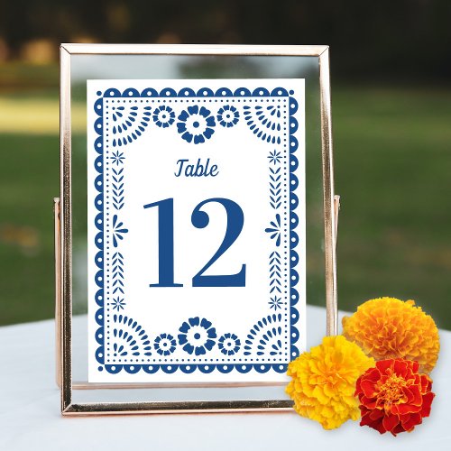 Colorful Blue Papel Picado Wedding Table Number